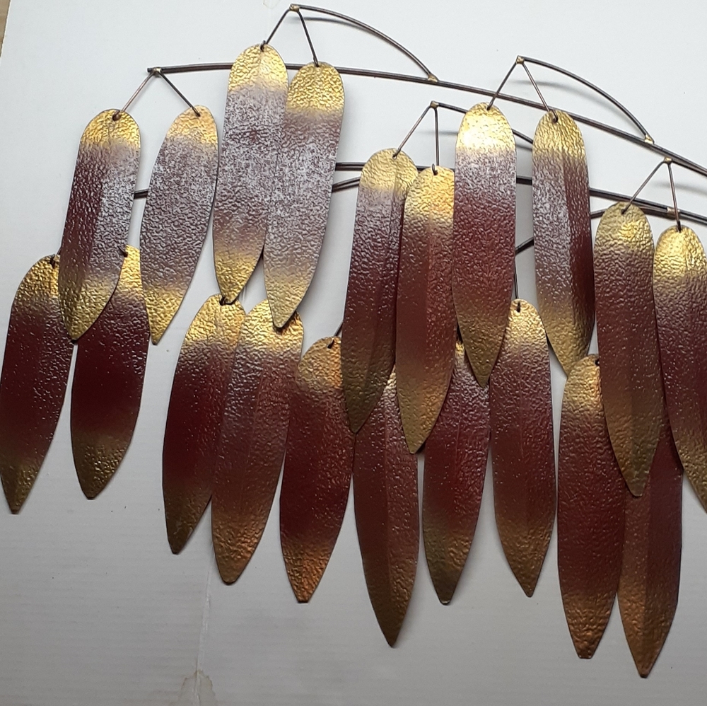 Gold and Merlot Aluminum Leaves on Copper Branch Wall Sculpture Swag Lef 2021